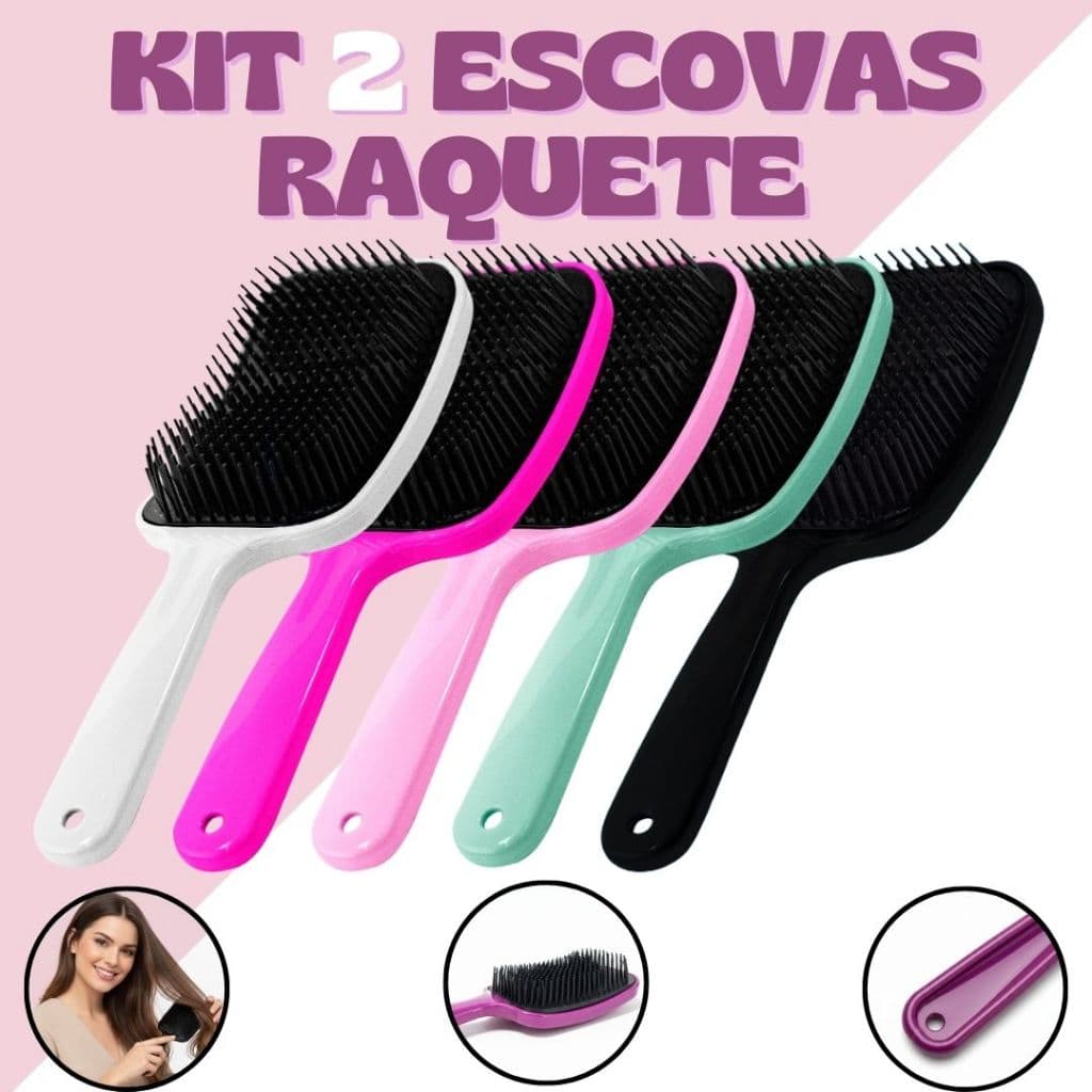 Kit 2 Escova Raquete Desembaraçadora - Anti Frizz