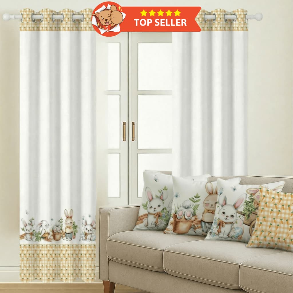 Cortina Para Sala Quarto 3,00m x 2,20m Estampada Com 4 Capas de Almofadas Decoração Páscoa Para Sala