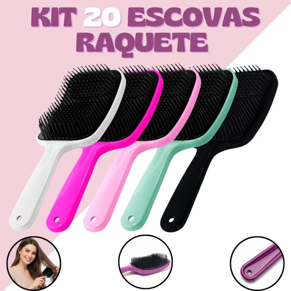 Kit 20 Escova Raquete Desembaraçadora - Anti Frizz