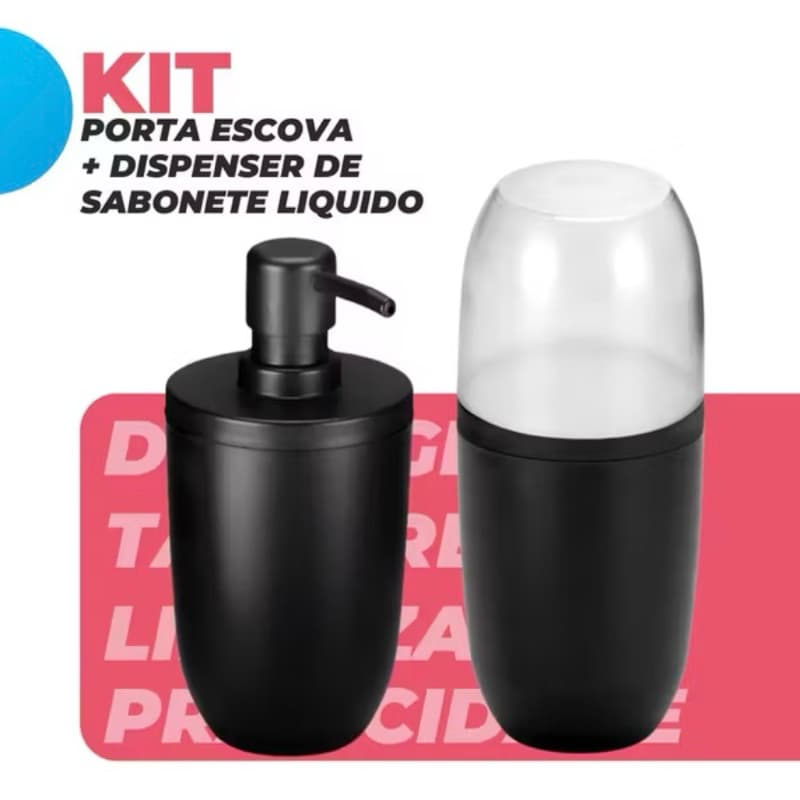 PORTA ESCOVA E PASTA+PORTA SABONETE LIQUIDO BLACK ARTHI