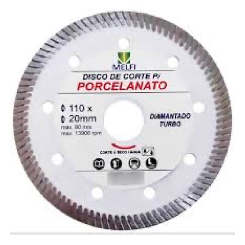 disco corte diamantado turbo porcelanato melf 110x20x10mm ultra fino