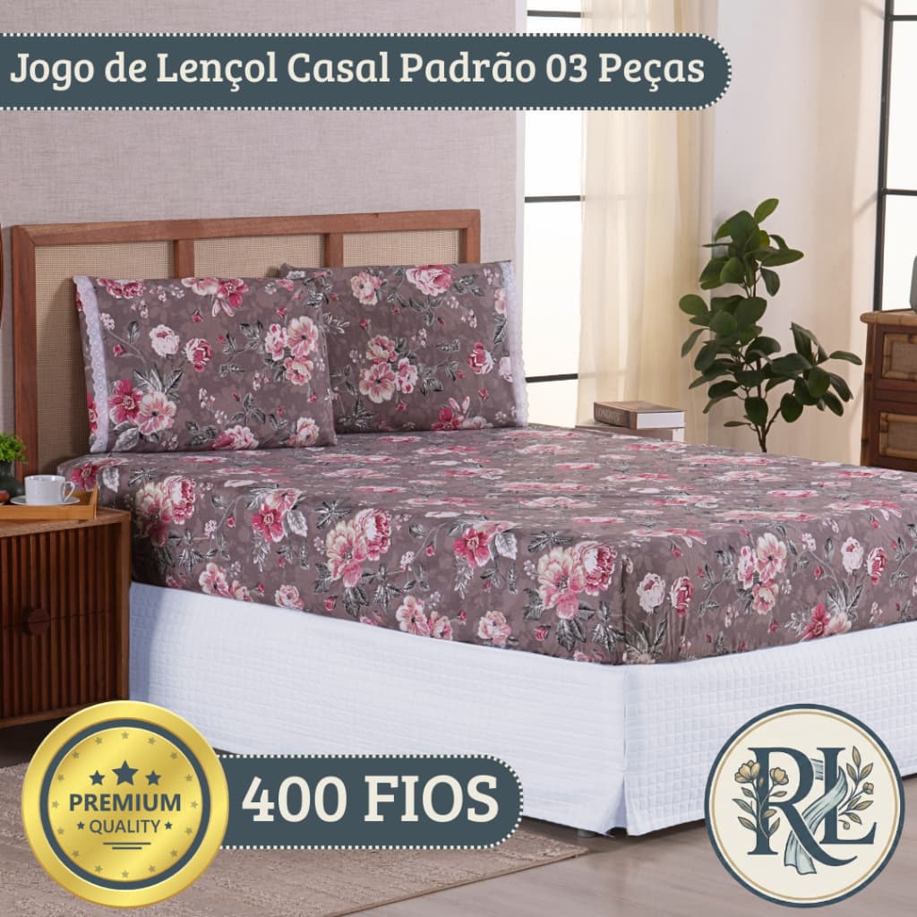 Jogo de Cama Casal Padrão 3 Peças Com Elástico Estampado