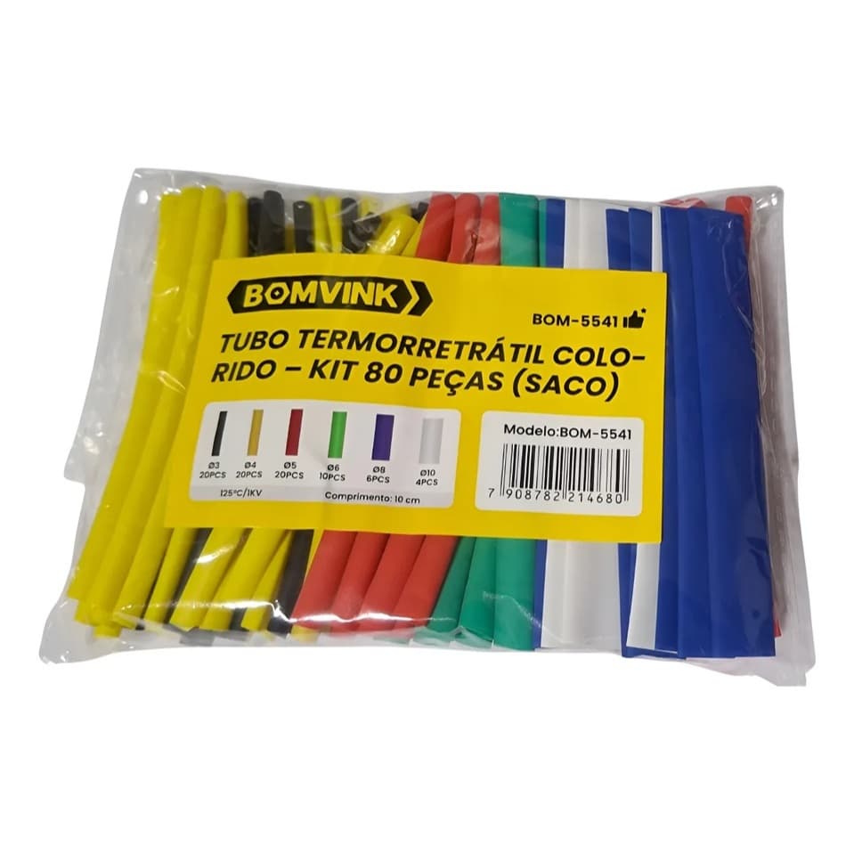Espaguete Tubo Termo Retrátil Colorido Kit C/ 80 Peças 10cm Colorido