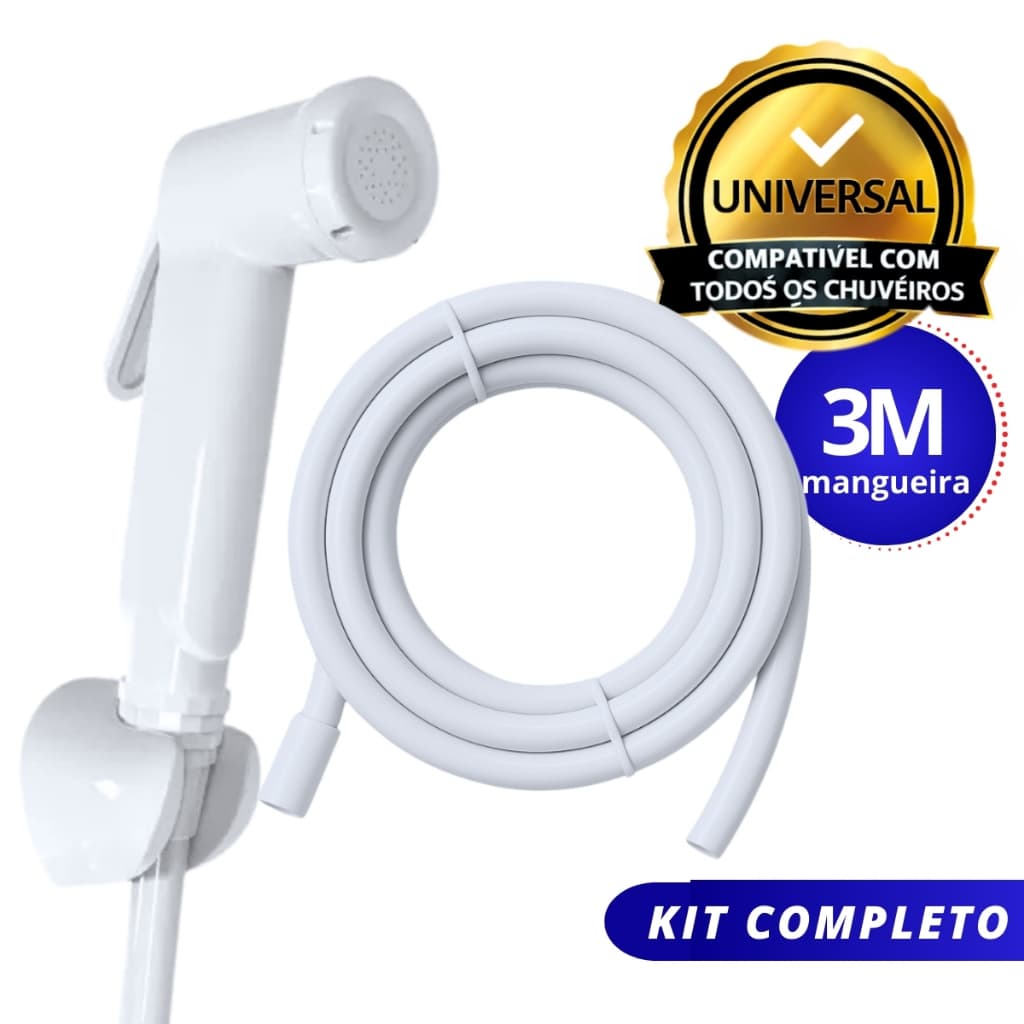 Mangueira Chuveiro Gatilho Jato Forte 3m Chuveirinho Sintex Branco Brilhante