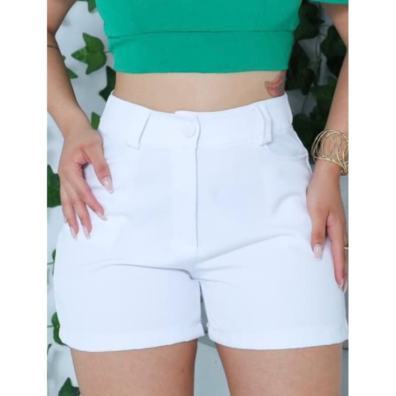 Short Feminino Alfaiataria Social Cintura Alta Elegante Verão