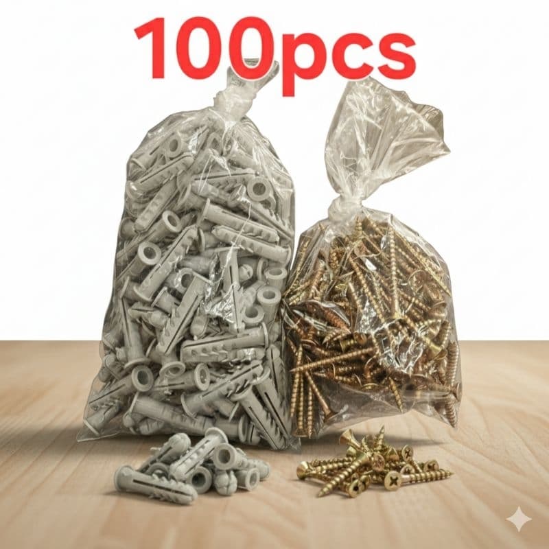 Kit 100 Parafusos + 100 Buchas Plásticas (Escolha o Tamanho 6mm ou 8mm)