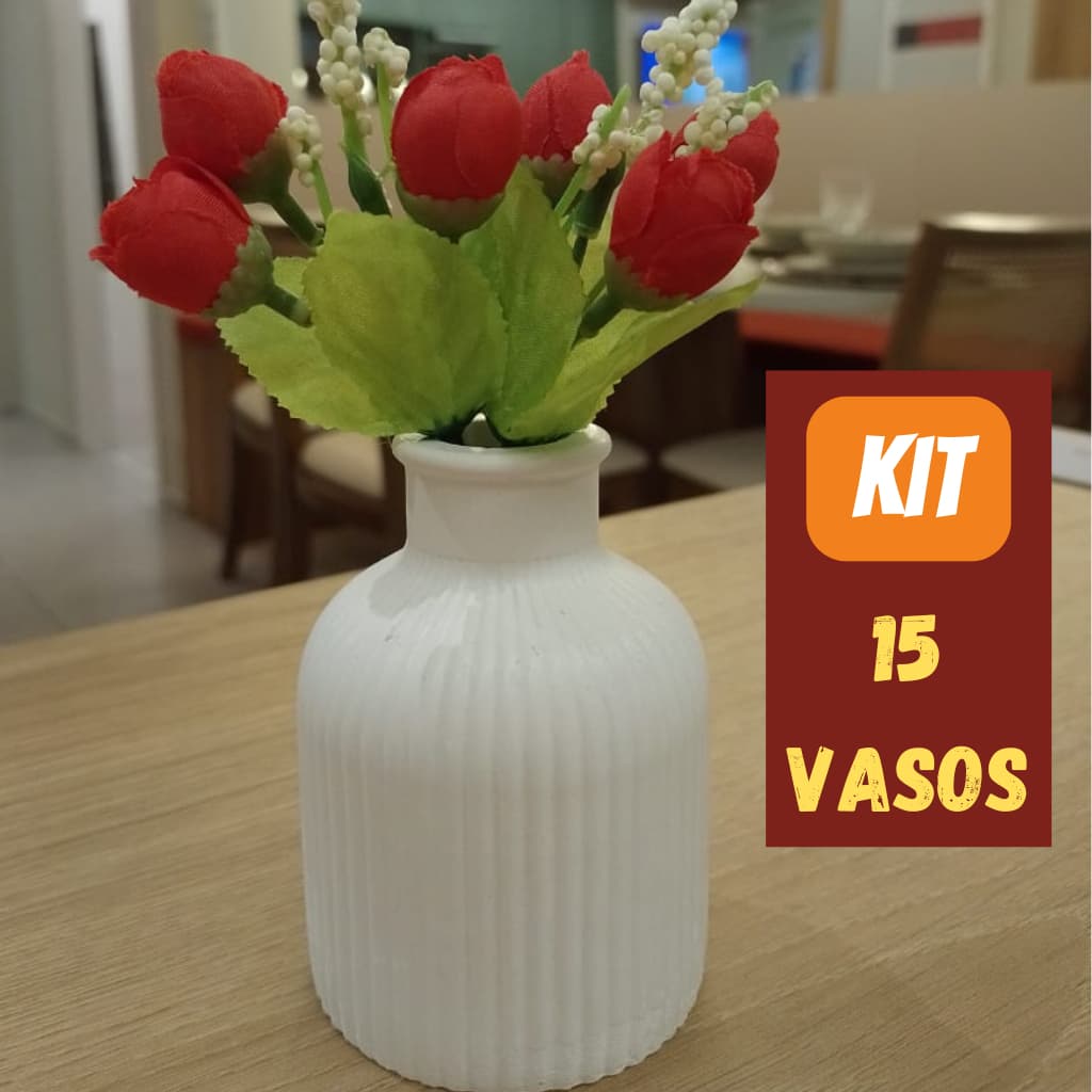 Kit 15 Vasos 10x8 Branco Gesso Decoração Centro Mesa Festa