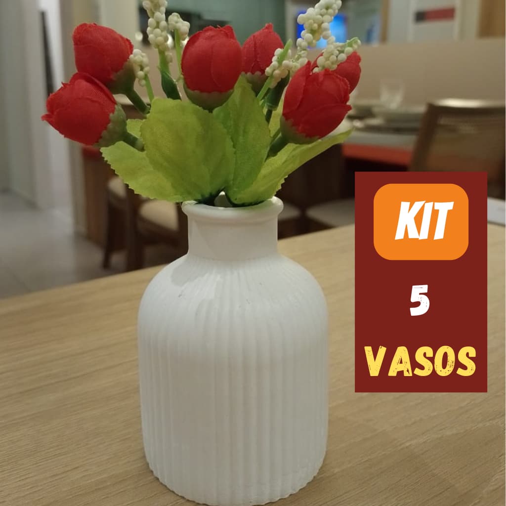 Kit 5 Vasos 10x8 Branco Gesso Decoração Centro Mesa Festa