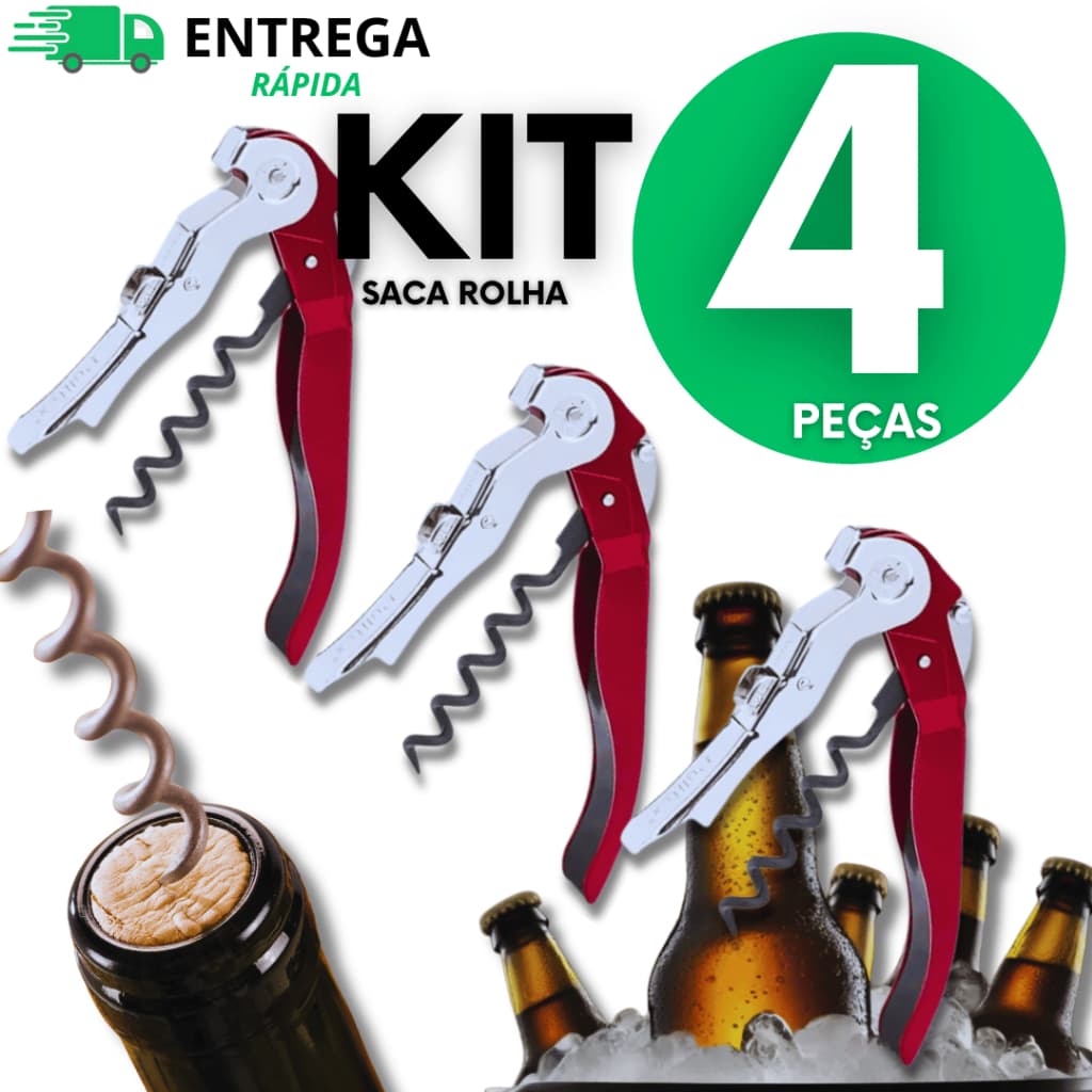 Saca Rolhas 3 em 1 Aço Inox Profissional Abridor de Vinho Garrafa Cortador de Cápsula Resistente Bar Restaurante