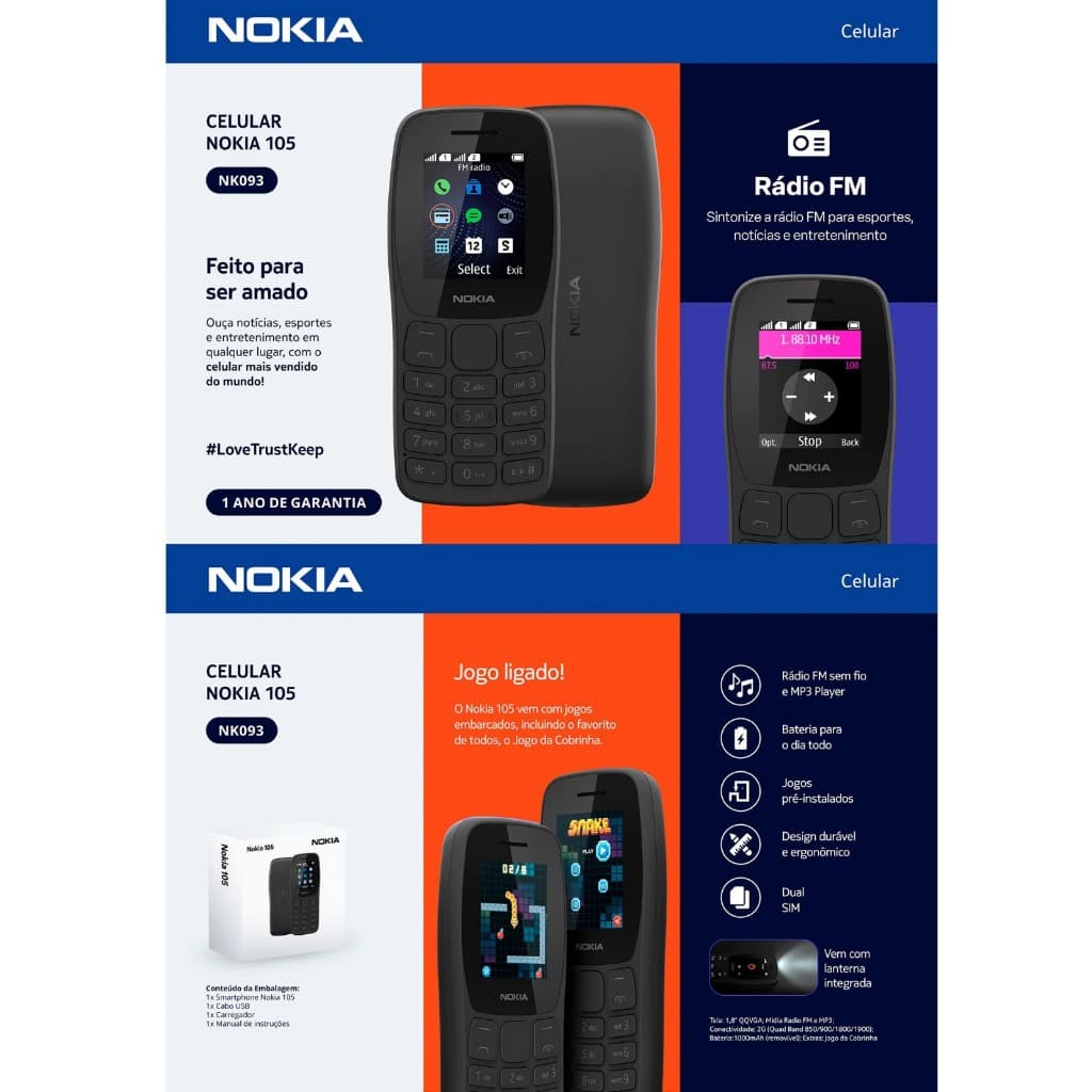 Celular Nokia 105 Dual Chip Ideal Para Idoso Radio FM