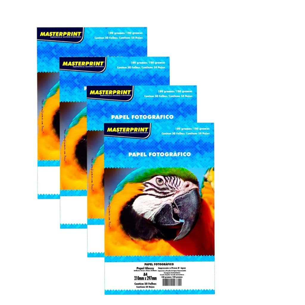 Kit Papel Fotografico Glossy A4 180g 200 Folhas Prova D'agua