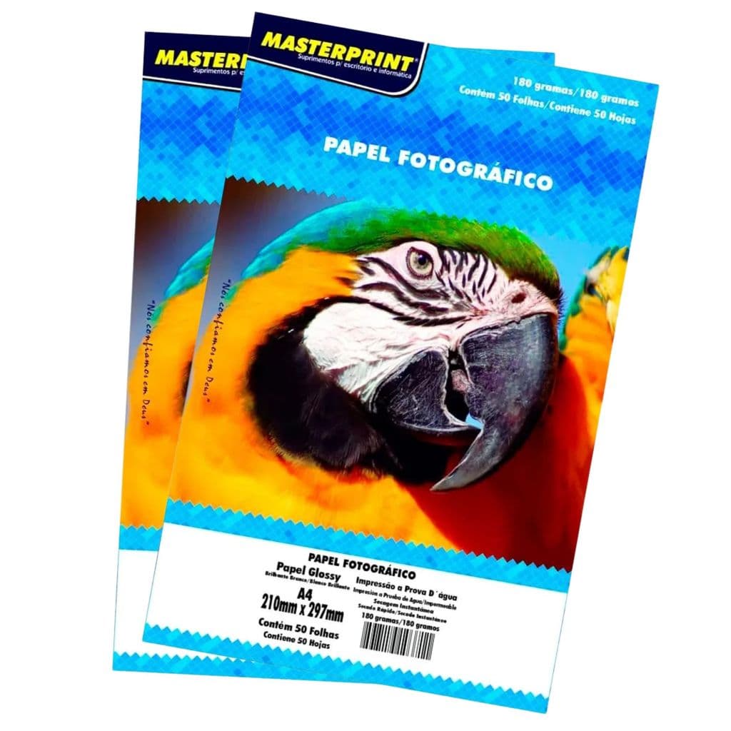 Kit Papel Fotografico Glossy A4 180g 100 Folhas Prova D'agua