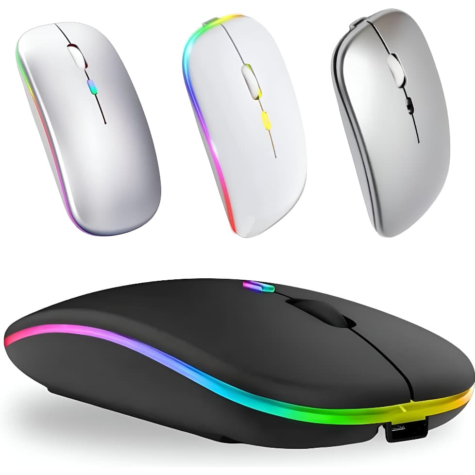 Mouse Sem Fio Dual Band Receptor Nano 2,4ghz Bluetooth RGB Recarregável E-1300 CORES SORTIDAS
