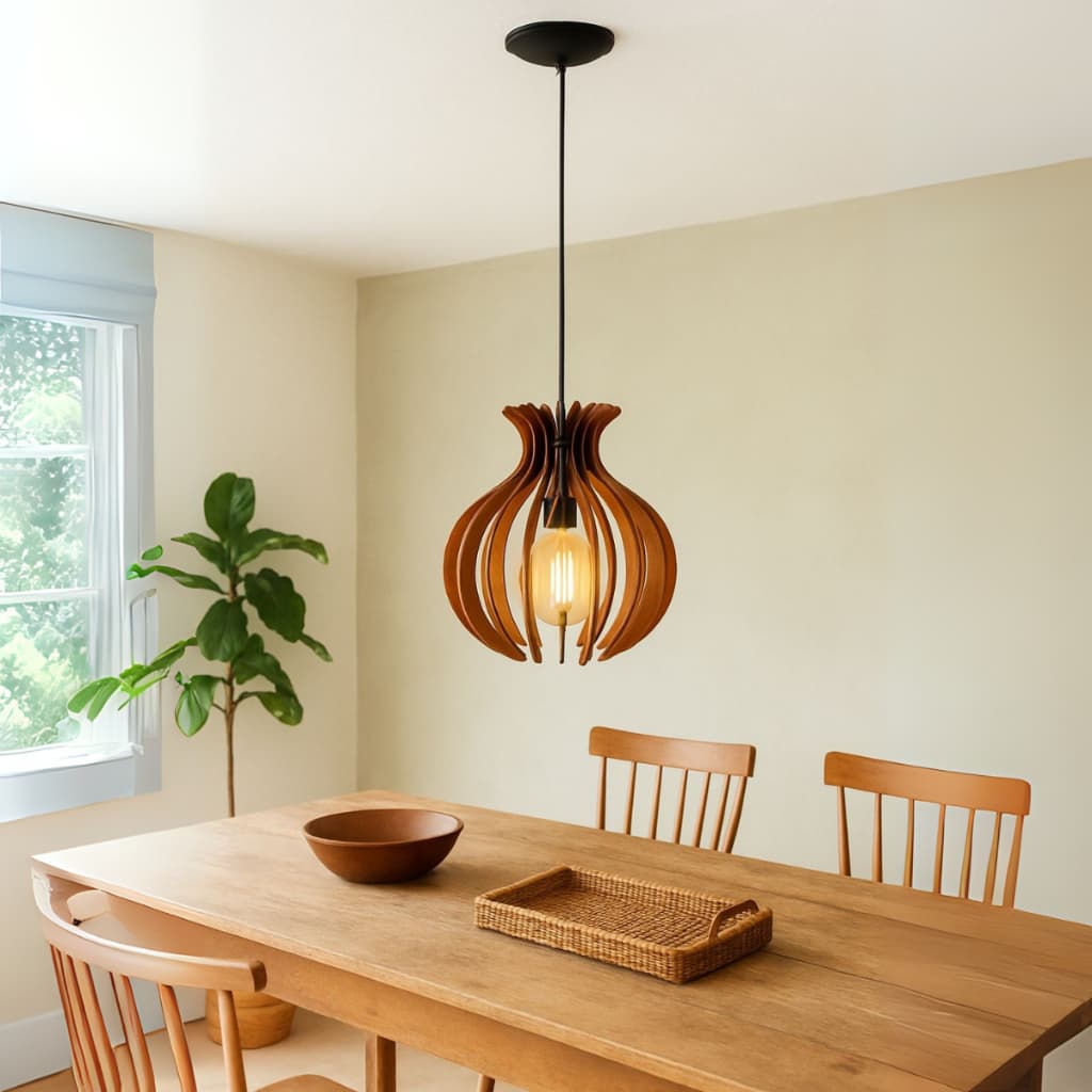 Lustre Redondo Área Gourmet Pendente de Teto Cozinha Madeira Com Fiação - 1Cbm