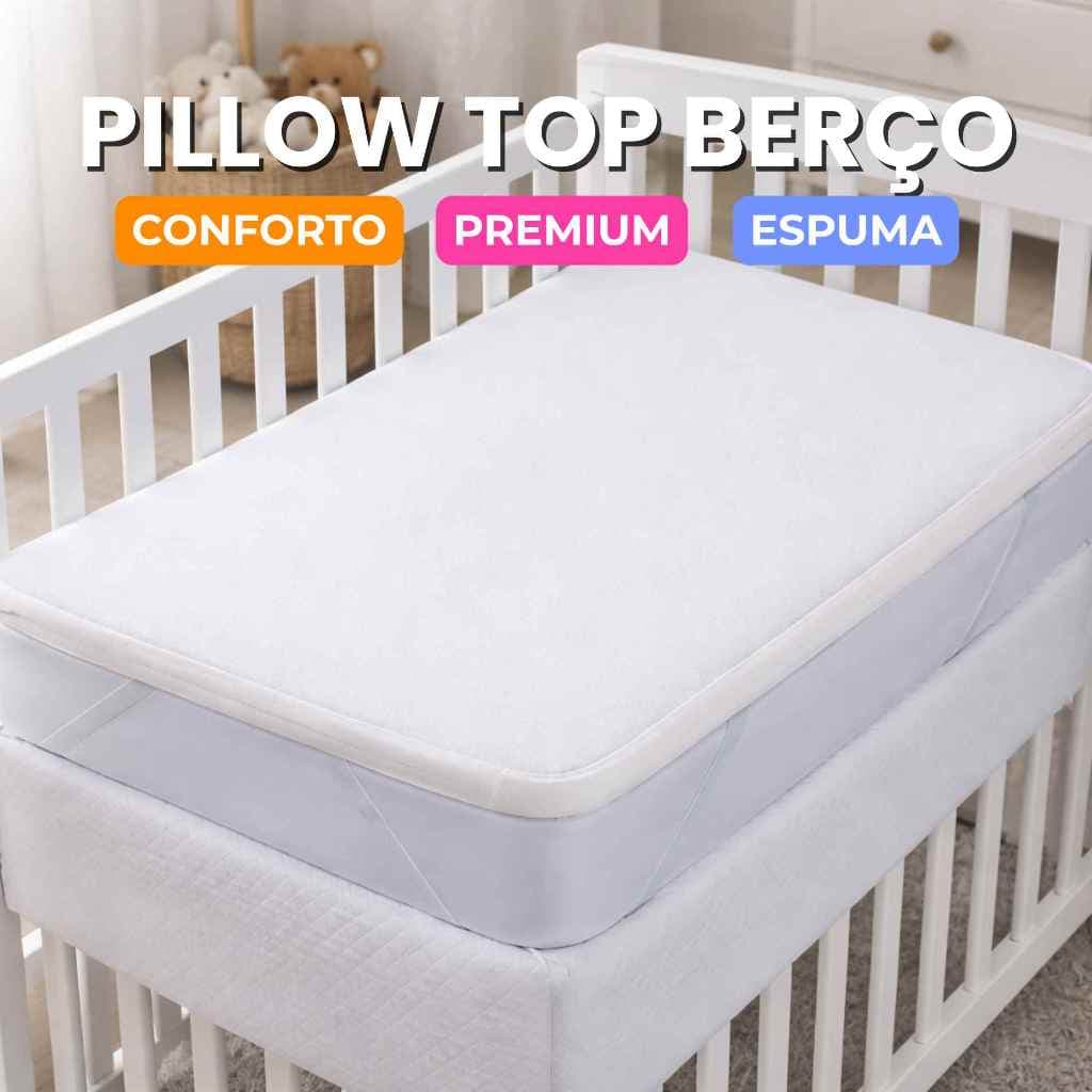 Pillow Top Colchonete para Berço 400 Fios Antialérgico com Elástico Lavável Espuma D18 4cm