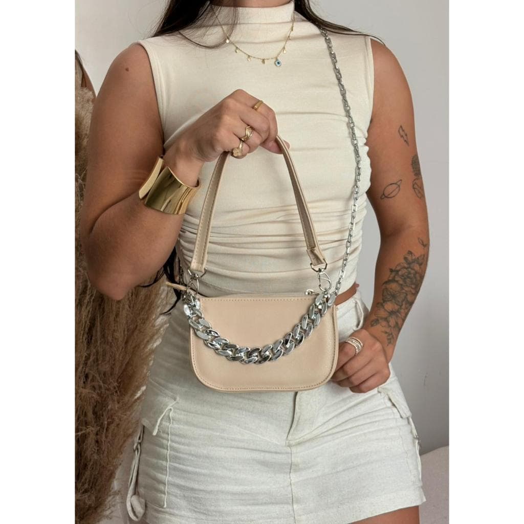 Bolsa feminina pequena de ombro e alça corrente para balada festa eventos elegante bolsa Crossbody