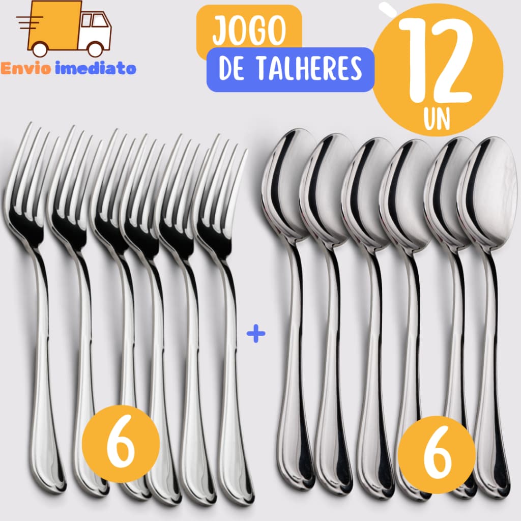 Kit 12, 24 ou 48 Colher e GarfoTalher Aço Inox Grande Luxo Sopa Bar Restaurante Buffet Faqueiro