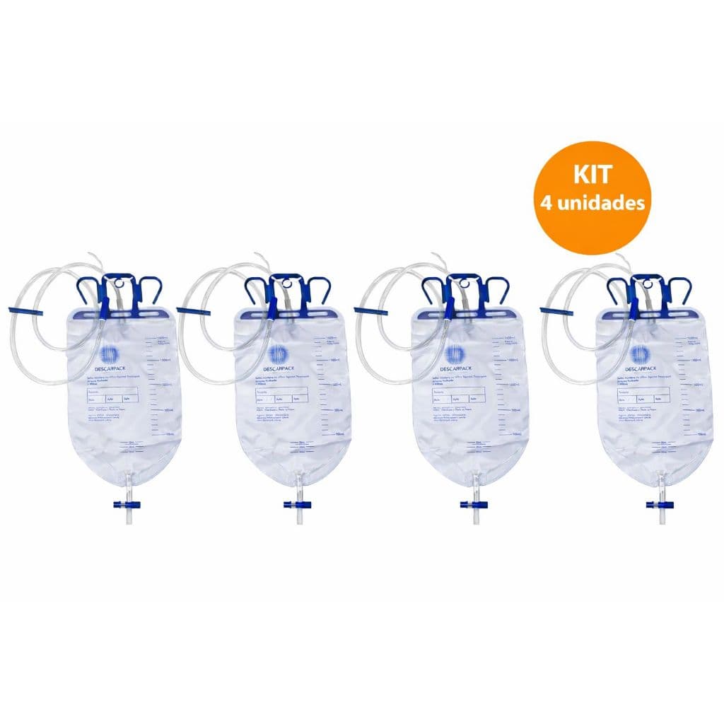 Kit com 4 unidades Bolsa Coletora de Urina Descarpack 2L – Sistema Fechado