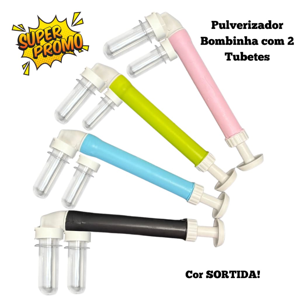 Pulverizador Bombinha com 2 Tubetes Cores Sortidas Enviado Aleatório Para Glítter Pó Confeitaria