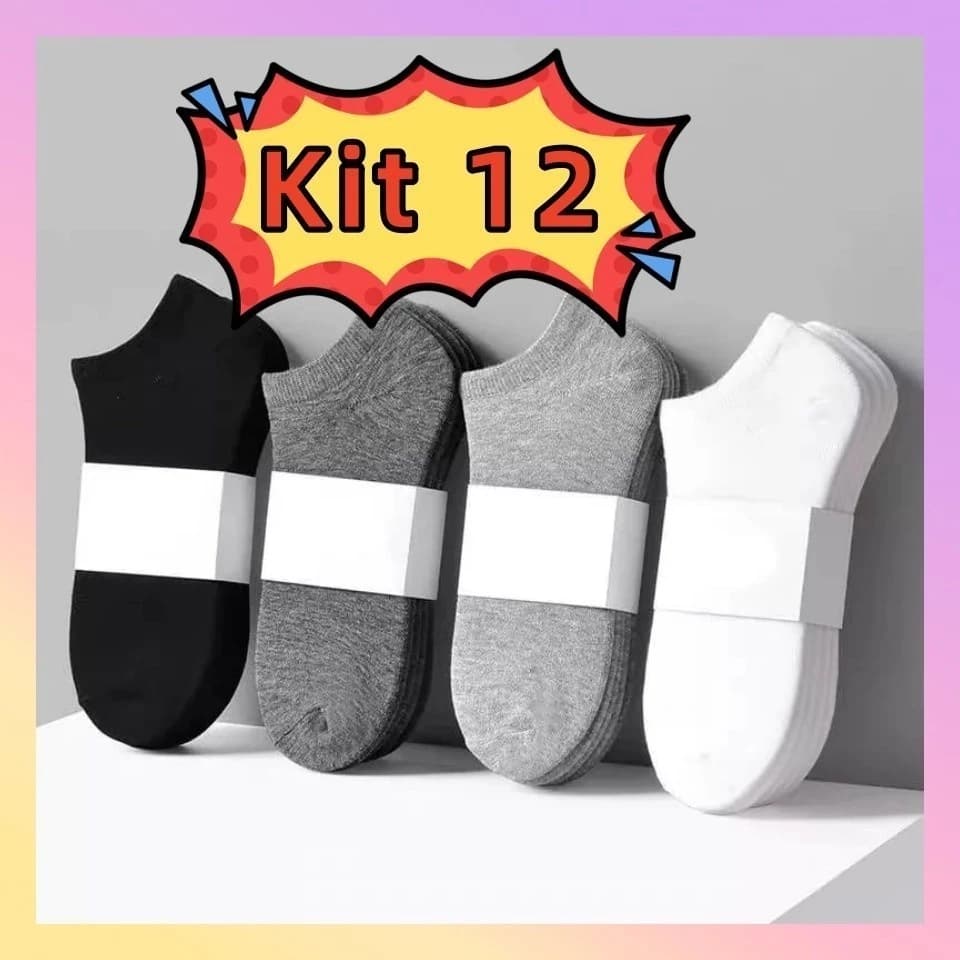 Promoção! Kit 12 Pares Meias Soquete Unissex Cano Curto com Conforto e Toque Suave