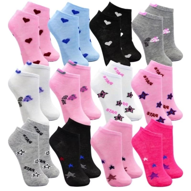 Promoção! Kit 12 Pares De Meia Feminina Cano Curto Soquete Cores e Modelos Variados 35 ao 40