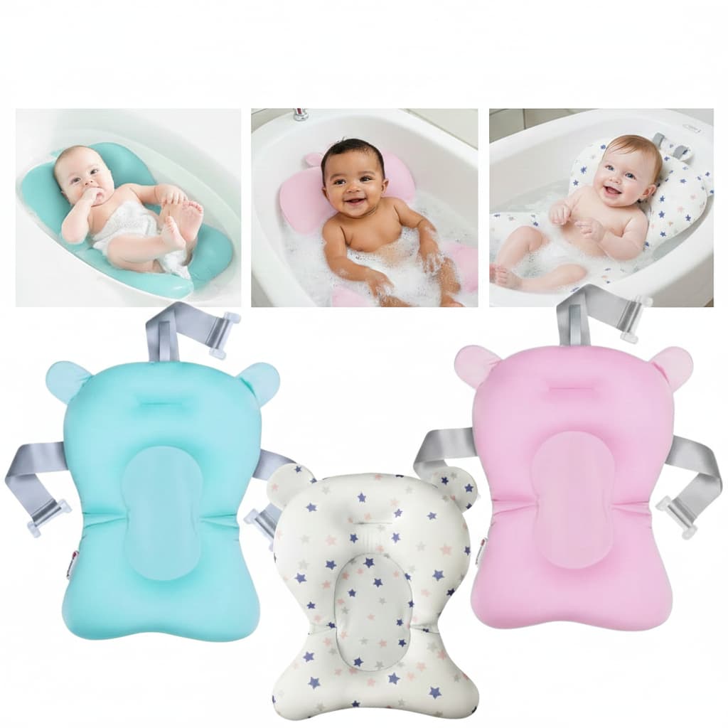 Almofada de Banho para Bebê e Criança Flutuante Boia Anatômica Teu Baby Azul Rosa Segura e Universal