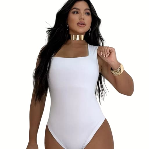 Body Feminino Decote Quadrado Alças Grossas Collant Casual Elegante do P ao G3