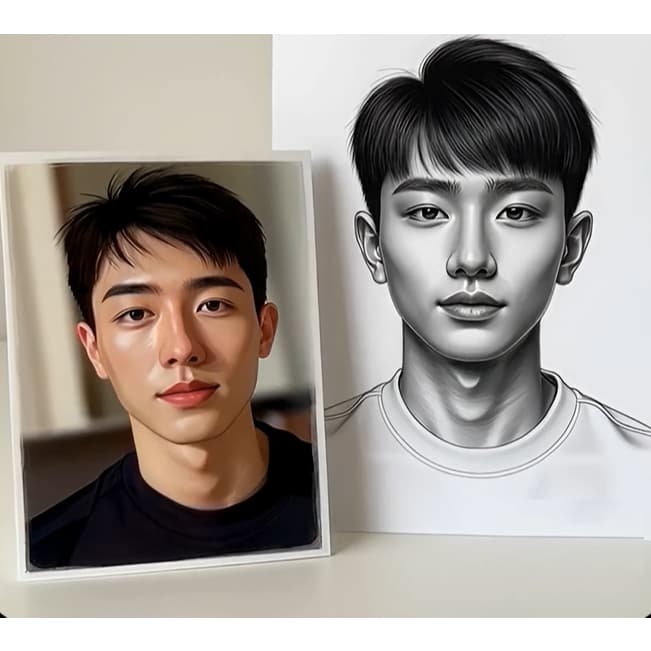 Desenho Foto Personalizada estilo realista preta e branca