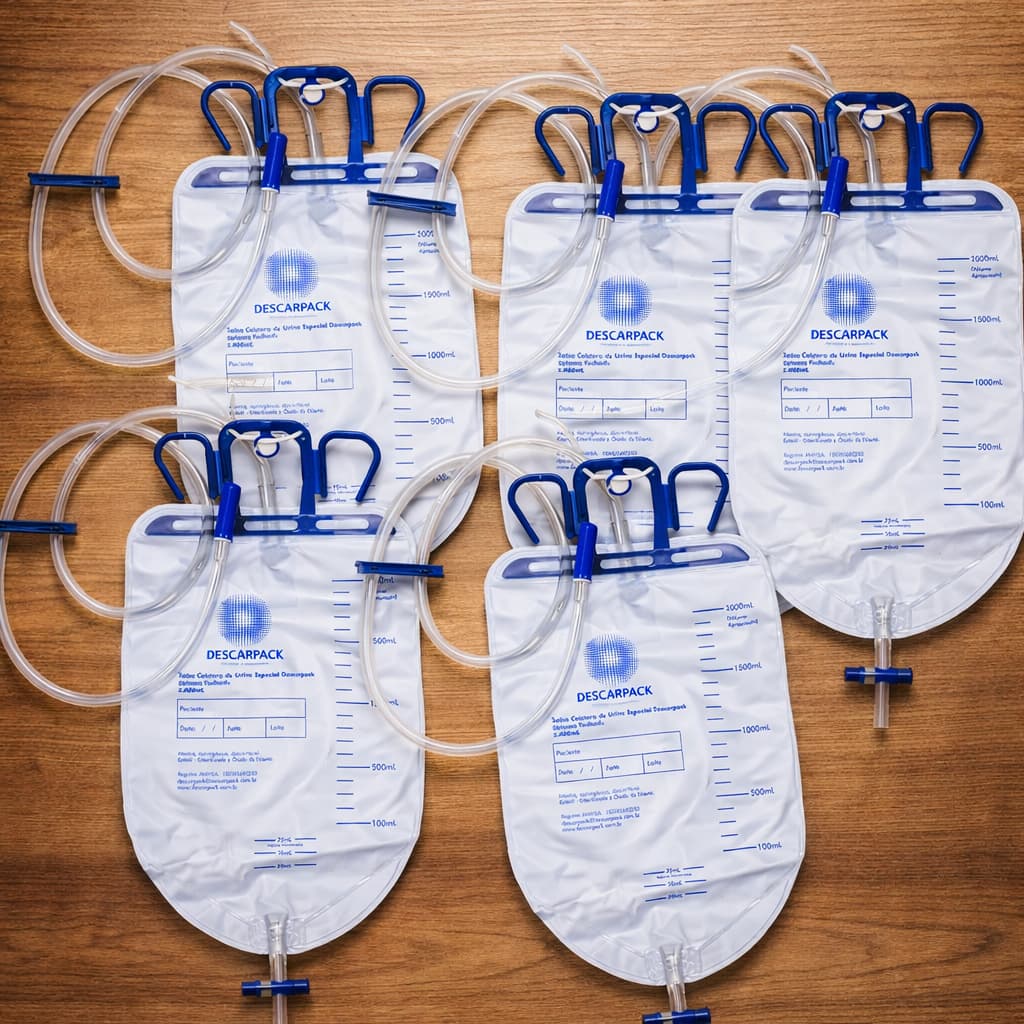 5 Bolsas Coletora de Urina 2L - Descarpack 2L - Sistema Fechado