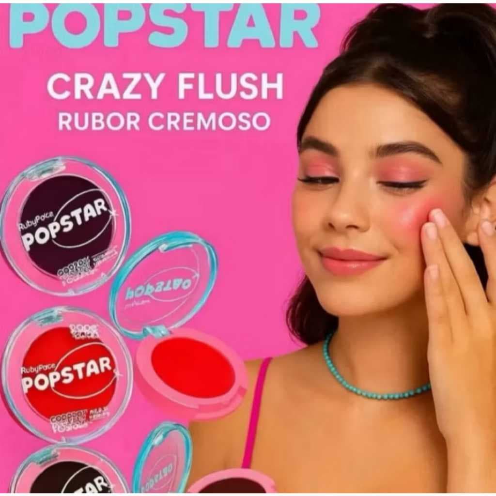 PopStar Crazy Flush Blush Cremoso HB-M04 – Efeito Natural que Reage ao PH da pele by Ruby Rose