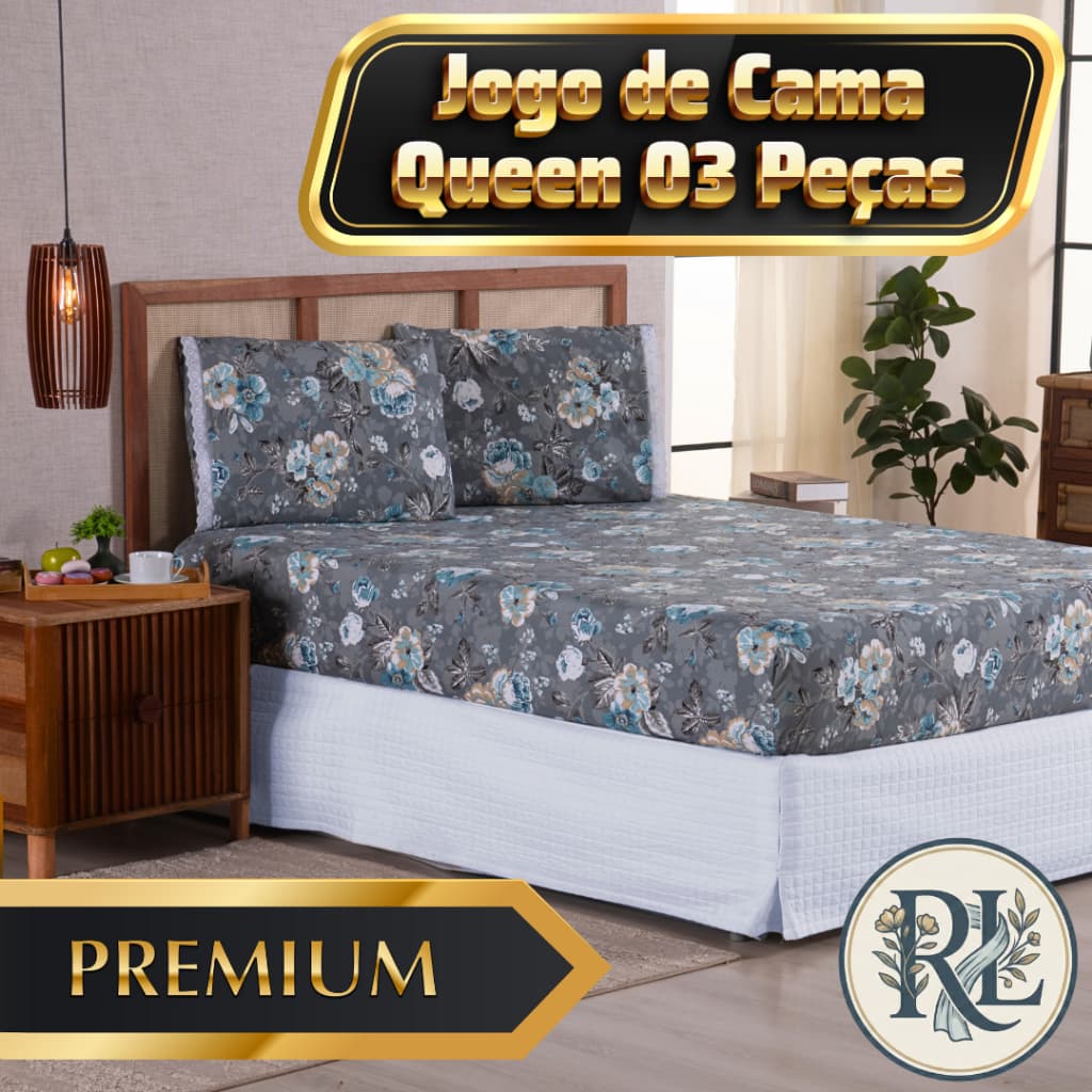 Jogo de Lençol Queen 03 Peças 400 Fios Estampado Premium