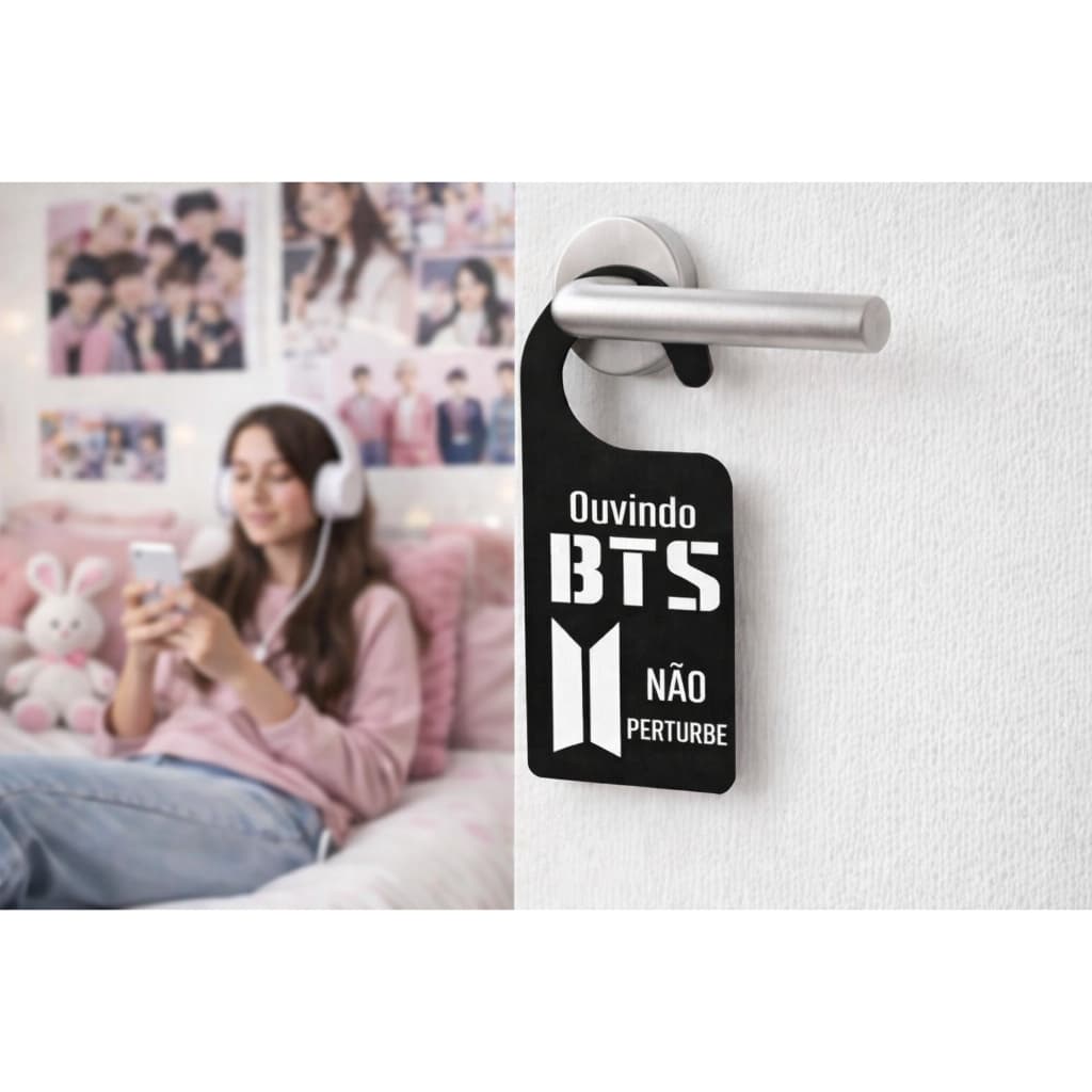 Aviso de Porta K-Pop BTS | Placa "Ouvindo BTS" para Quarto | Decoração Army Impressão 3D