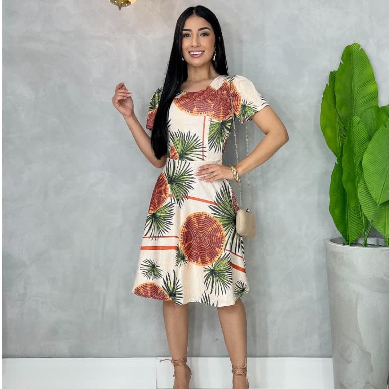 Vestido Feminino Estampado Moda Evangélica Godê