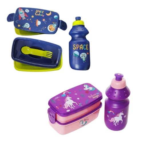 Kit Marmita Lancheira Infantil Dupla com Talher e Copo 300ml - Retangular