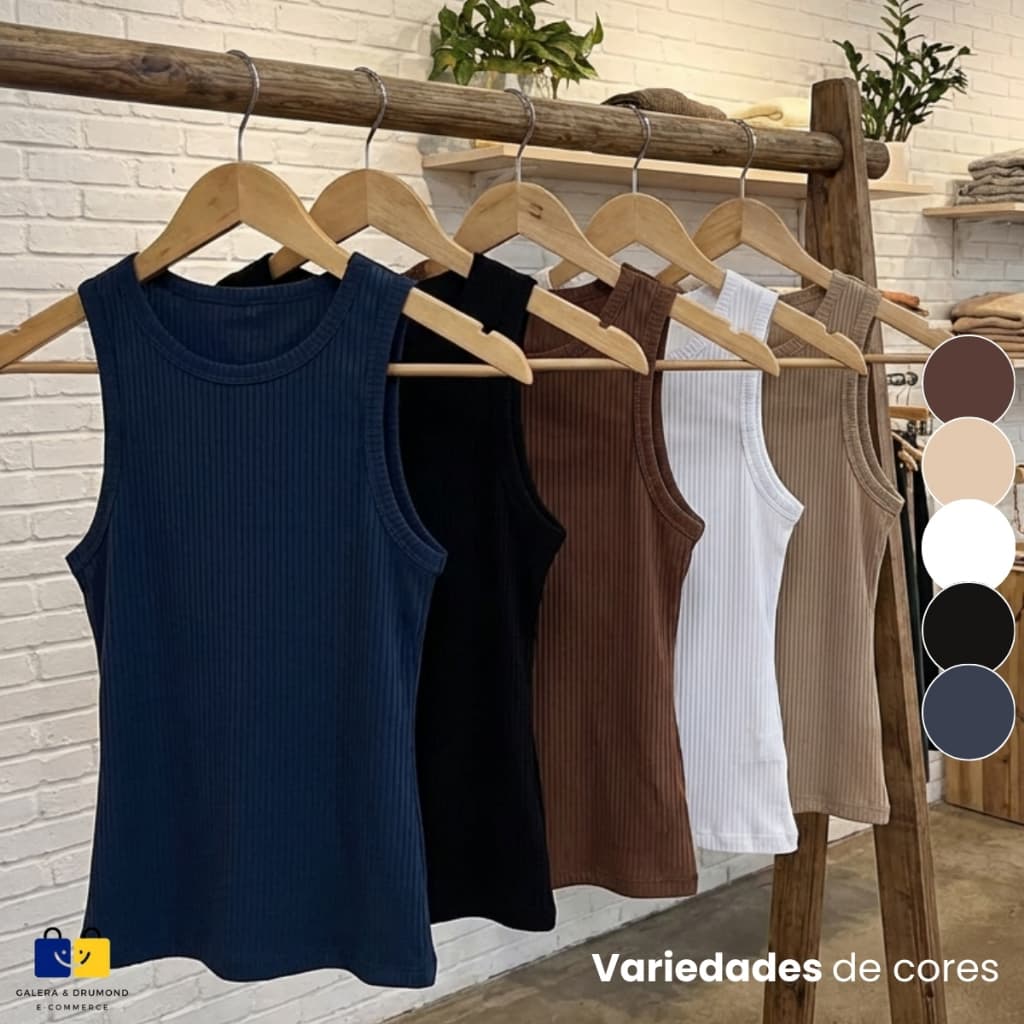 Kit 1 ou 3 Regata Feminina Canelada Plus Size Basica Blusa Americana Moderna