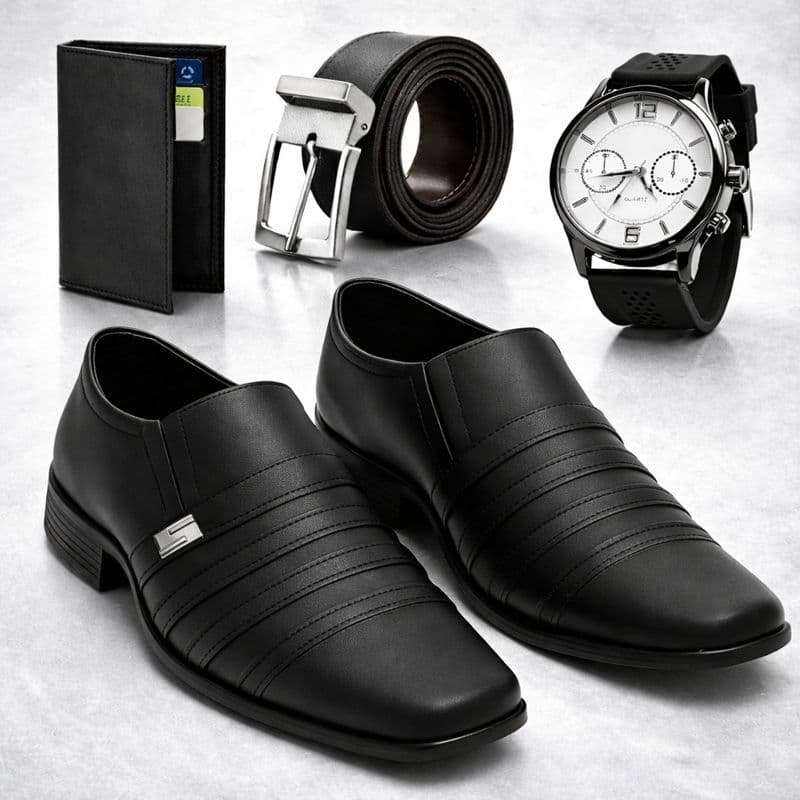 KIT Sapato Masculino Italiano Casual Versátil Formal Classico Esporte Fino + cinto + carteira + relogio
