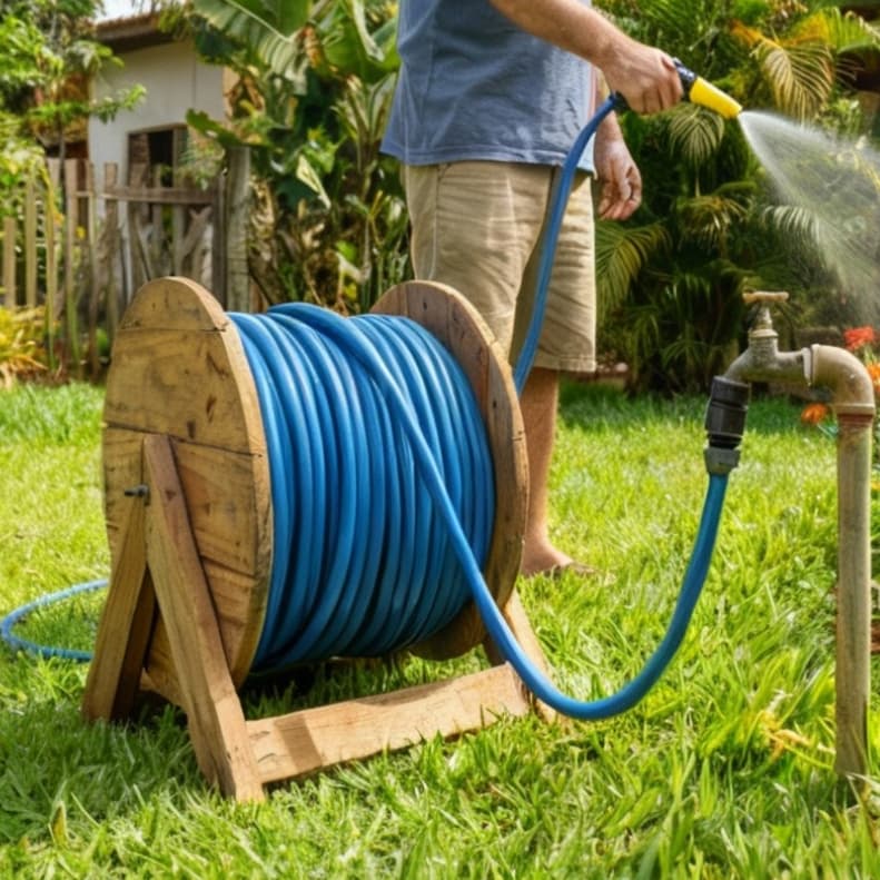 Mangueira de Jardim Anti-Torção Forte Reforçada Azul Pvc Reforçada Não Dobra Com Esguicho Adaptador