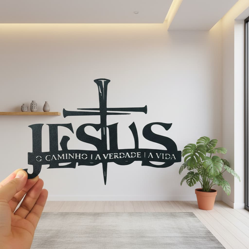 Quadro Decorativo Vazado Jesus O Caminho a Verdade e a Vida Preto Parede Religioso