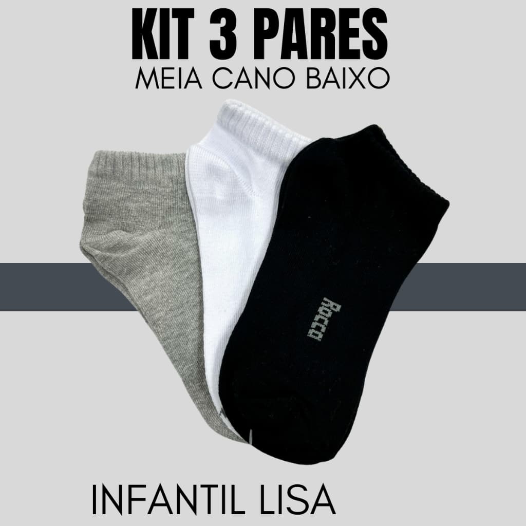 Kit 3 Pares De Meia Cano Baixo Infantil Lisa KIT85-K3-C1