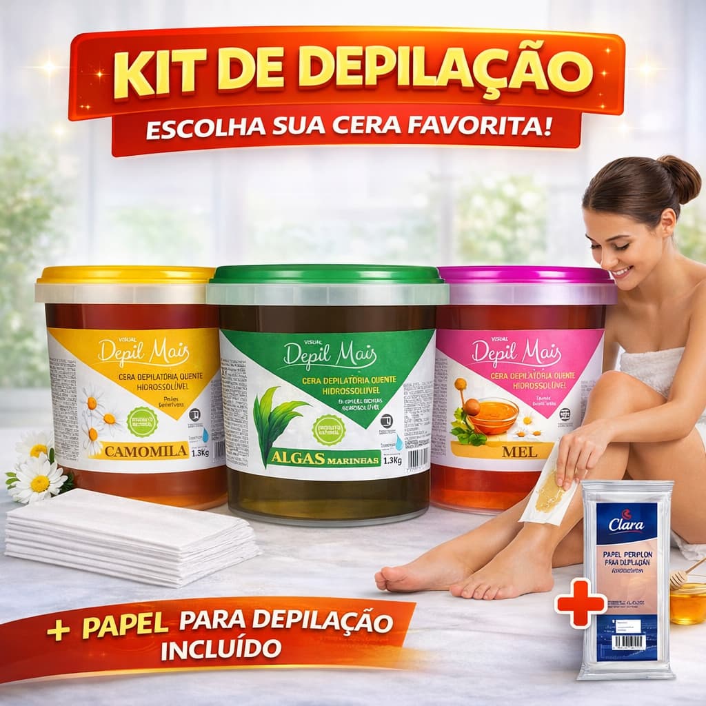 Kit Depilação Profissional Cera Hidrossolúvel 1,3kg + Papel Perlon 25 Folhas Uso Corporal