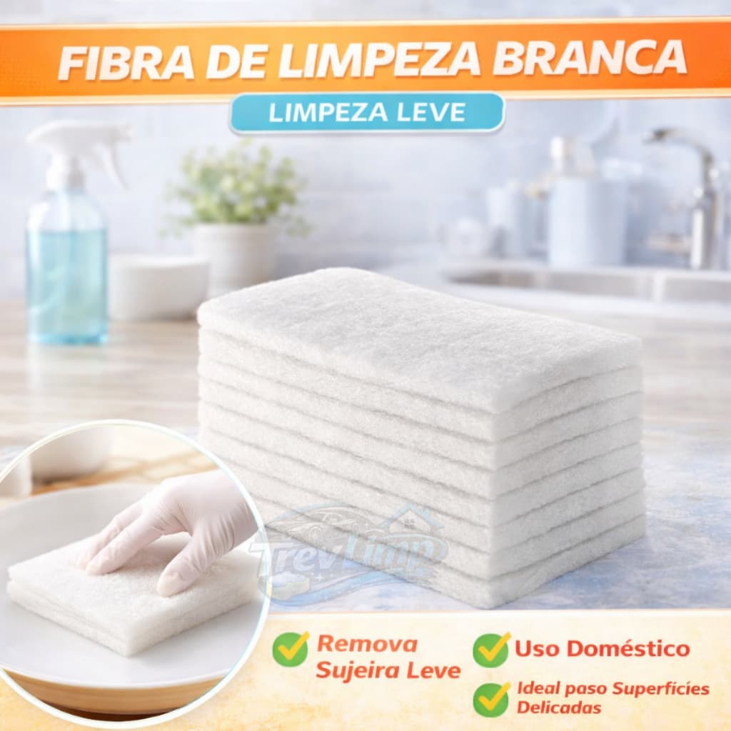 Fibra Branca  Limpeza  Leve Ideal para Superfícies Delicadas Uso Doméstico