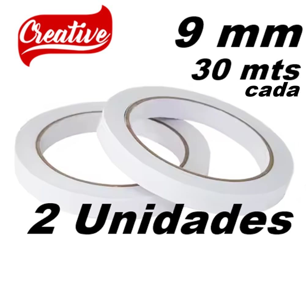 2 x Fita Adesiva Dupla Face Creative para artesanato laços e tiaras 9mm x 30 Metros - 2 Unidades