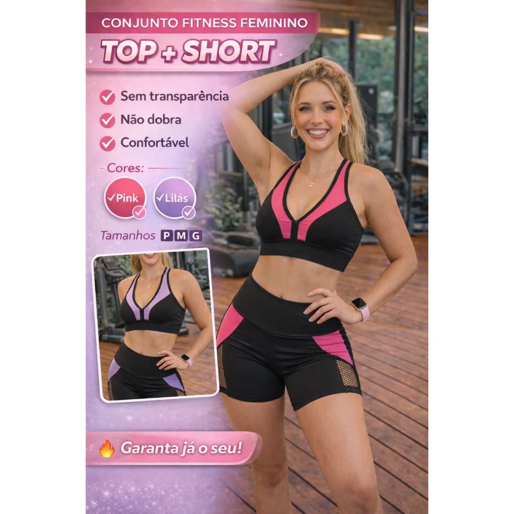 Conjunto Short Cintura alta e Top Academia Suplex