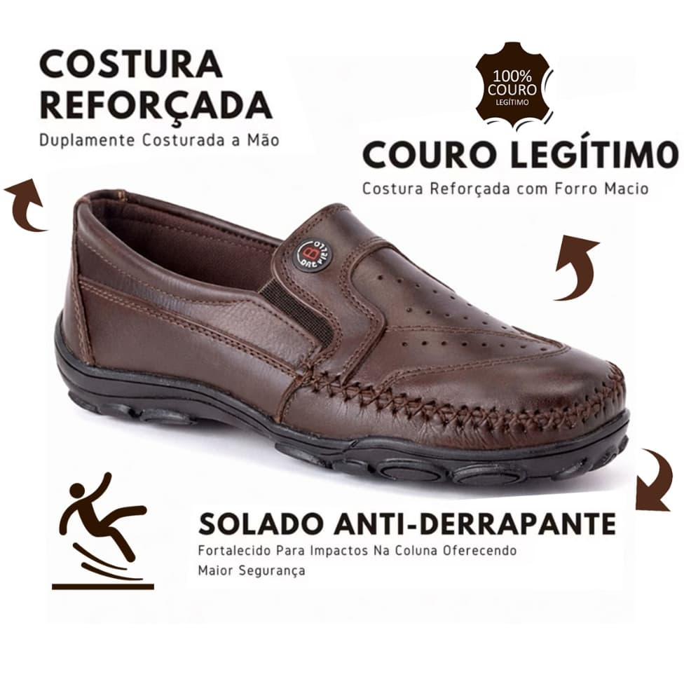 Mocassim Sapatilha Docksider Masculina todo em Couro Legitimo Conforto Total