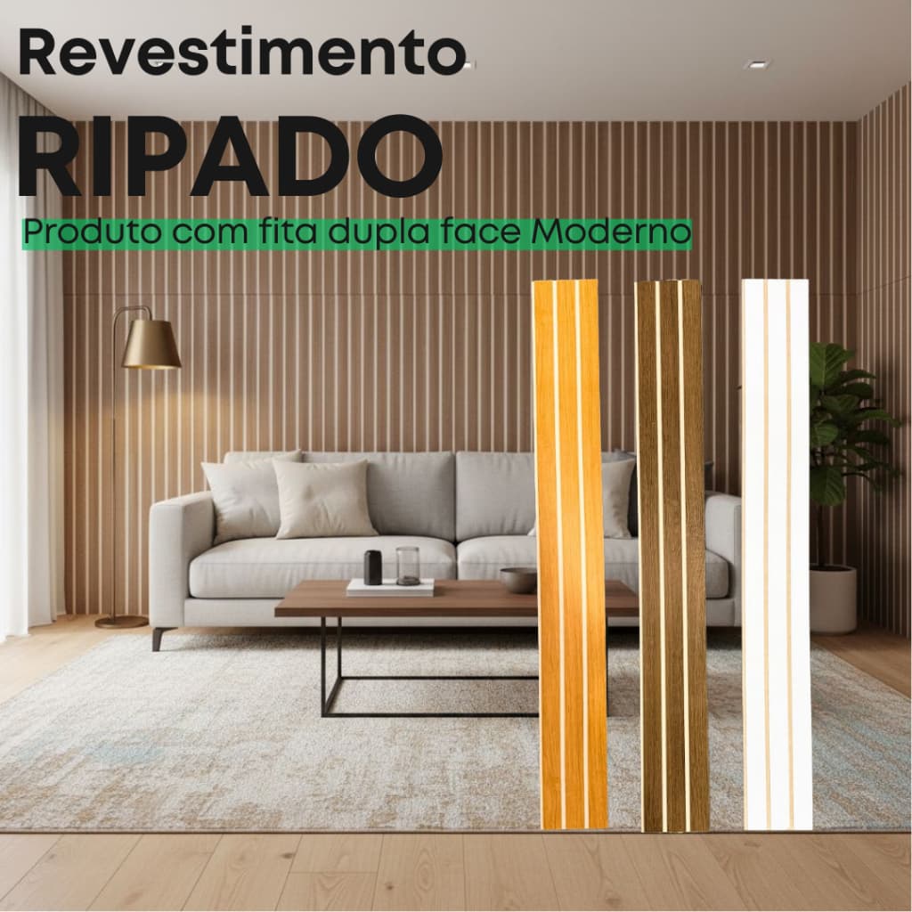 Revestimento de Parede Painel Ripado 90x11 Autocolante com fita dupla face Moderno e Prático