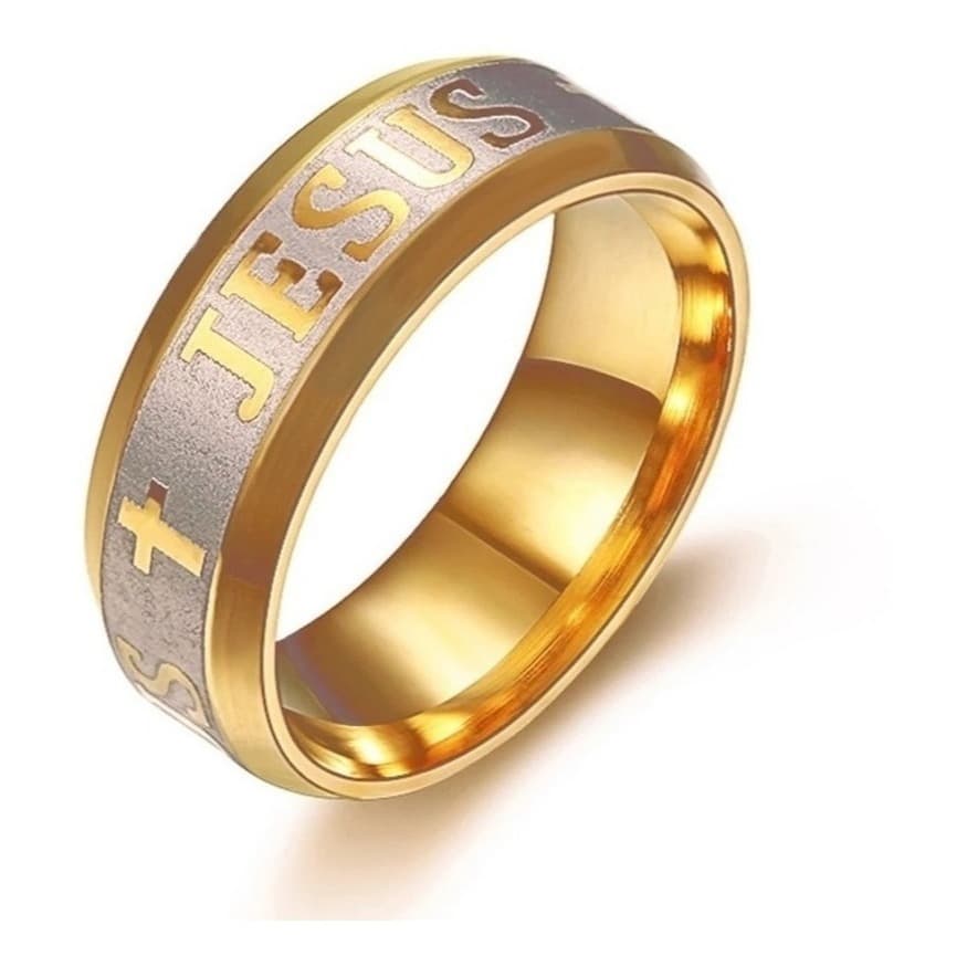 Anel Jesus Banhado a Ouro 18k Unissex Chanfrado 6mm Religioso