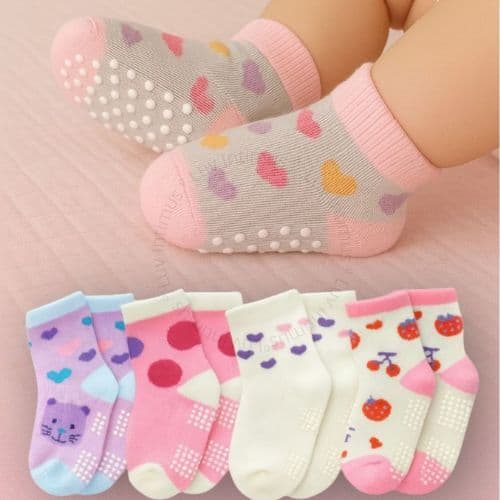 Kit 12 Pares Meias Infantil Menina Antiderrapante Bebê