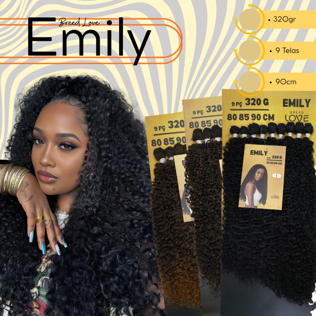 Cabelo Mega Hair Cacheado  Emily 90cm Entrelace 320g Breed Love 9 telas Fibra Premium