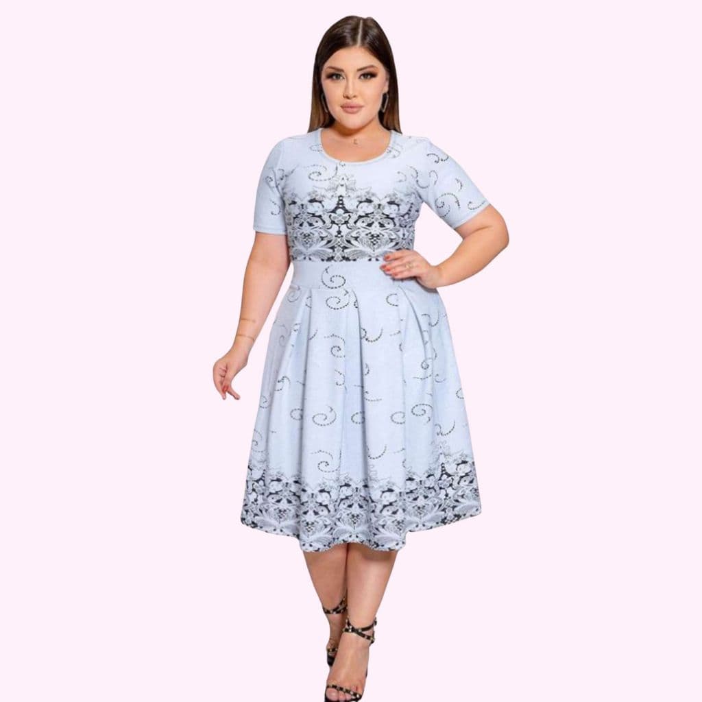 Vestido Midi Godê Plissada Branco Social Moda Evangélica