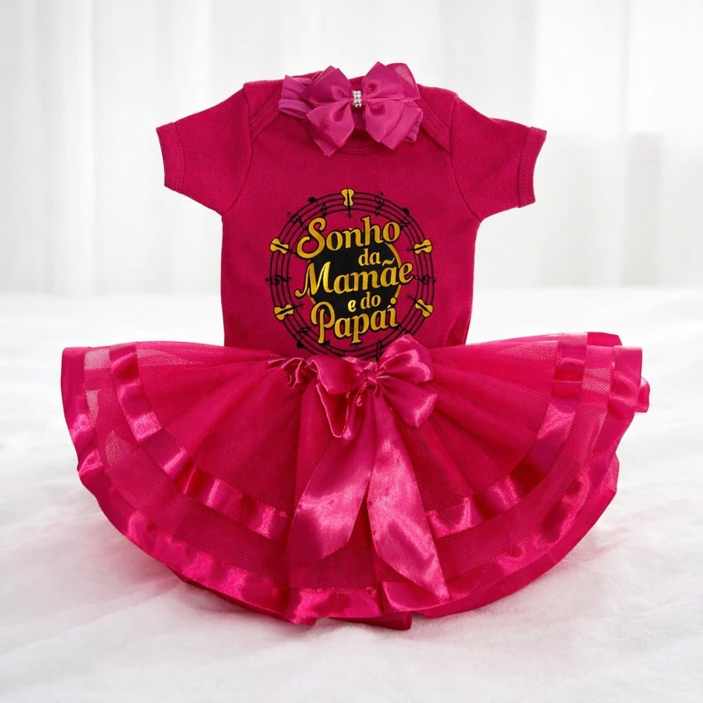 Body Bebê Sonho da Mamãe e do Papai Mesversário Conjunto TULE DE LUXO